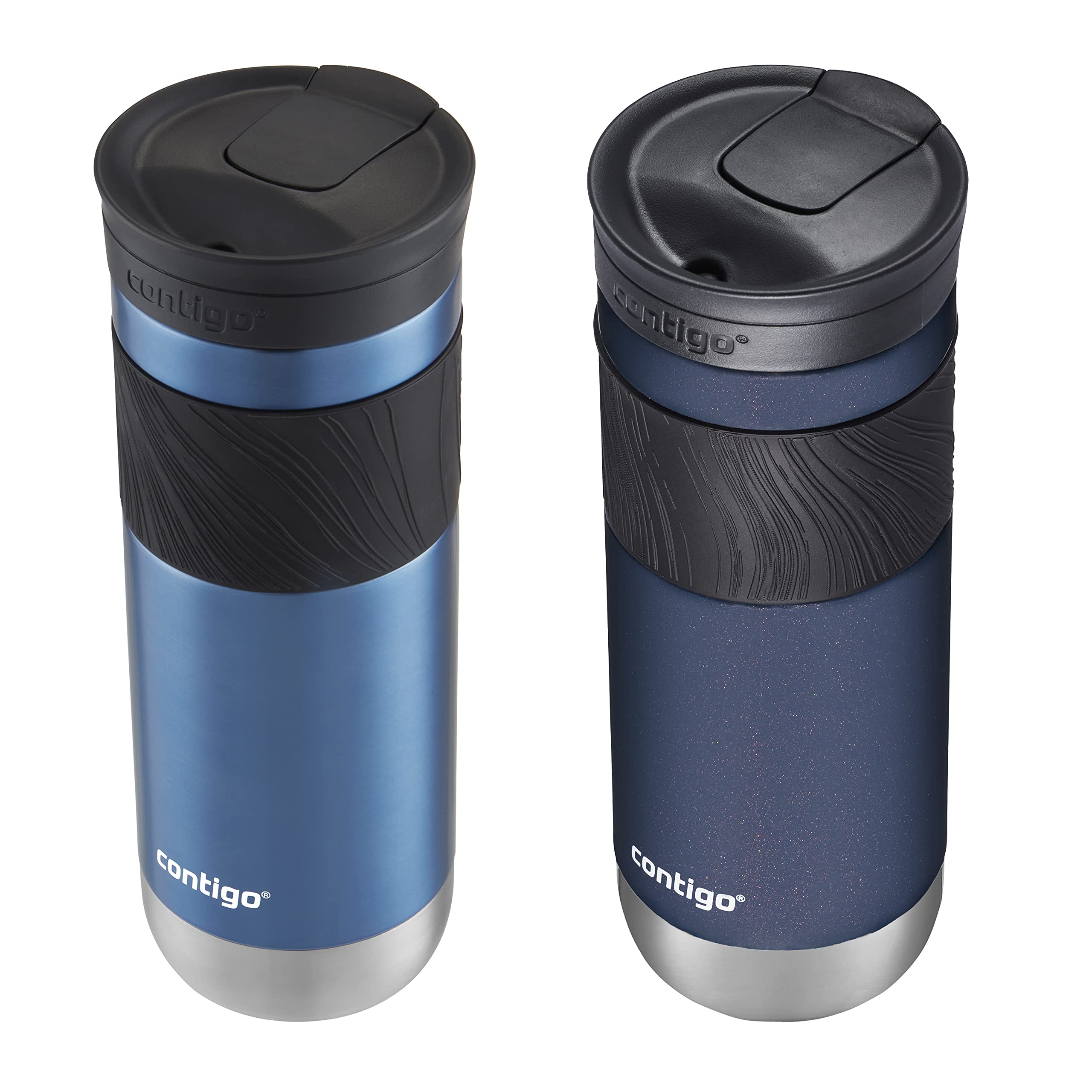 Contigo Vacuum-Insulated Stainless Steel Leak-Proof Travel Mug, 20 Ounce, Blue Corn; Midnight Blueberry, 2-Pack